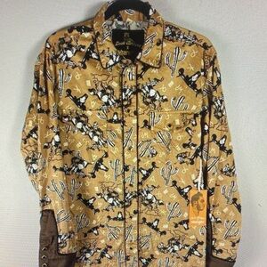 Wrangler Tan and Brown Cactus Print Casual Button Down Shirt